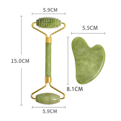 Zestaw 2 Sztuki Masażerów kwarcowych, Gua Sha Zielony, Do Twarzy